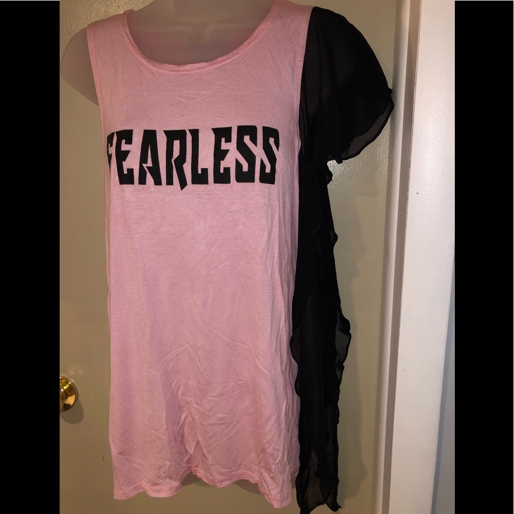 Baby pink FEARLESS siogan chiffon top